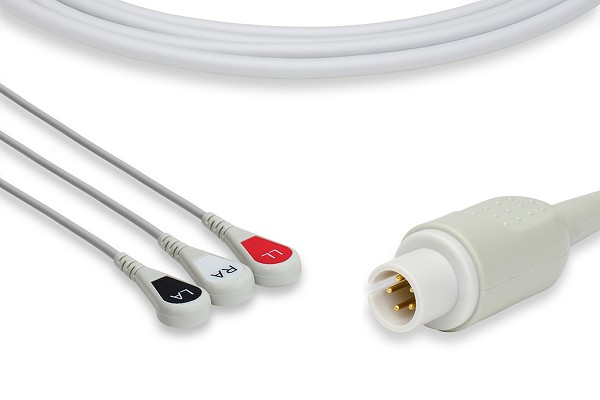 Mortara > Burdick Compatible Direct-Connect ECG Cable 3 Leads Snap - RM-ECG-1303