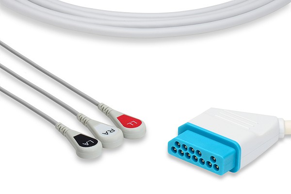 Nihon Kohden Compatible Direct-Connect ECG Cable 3 Leads Snap - RM-ECG-1307