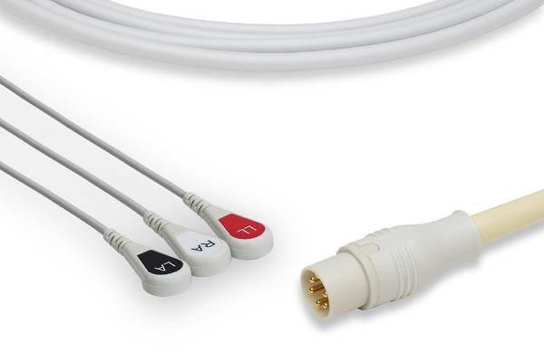 CAS Med Compatible Direct-Connect ECG Cable 3 Leads Snap - RM-ECG-1332