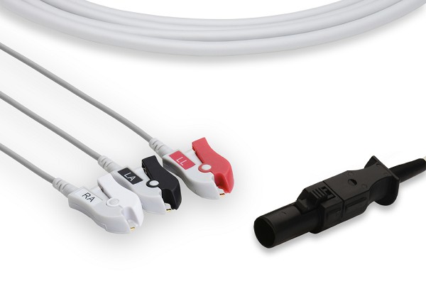 CAS Med Compatible Direct-Connect ECG Cable 3 Leads Pinch/Grabber - 01-02-0350