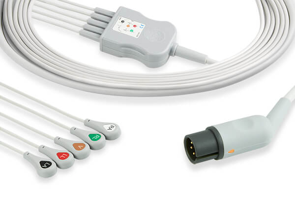 Zoll Compatible Direct-Connect ECG Cable 5 Leads Snap - RM-ECG-1278